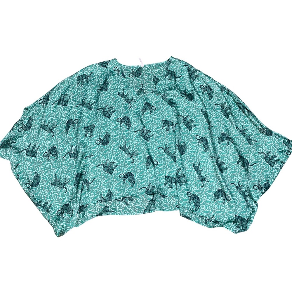 Tyche Women's M Green Leopard Animal Print Dolman Sleeve Oversized Relaxed‎ Top